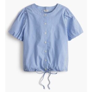 NWT J.Crew Size Medium Striped puff-sleeve tie-waist top Banker Blue Preppy